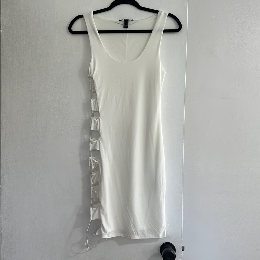 Sexy White Bodycon Mini Dress with Open Side Straps